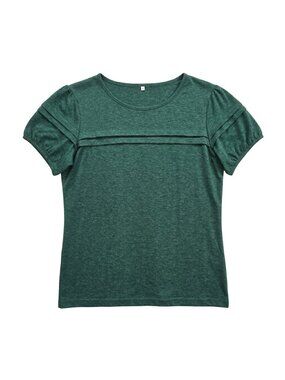 NWOT | Forest Green Puff Sleeve Horizontal Pleat Detail Crew Neck Top | Medium